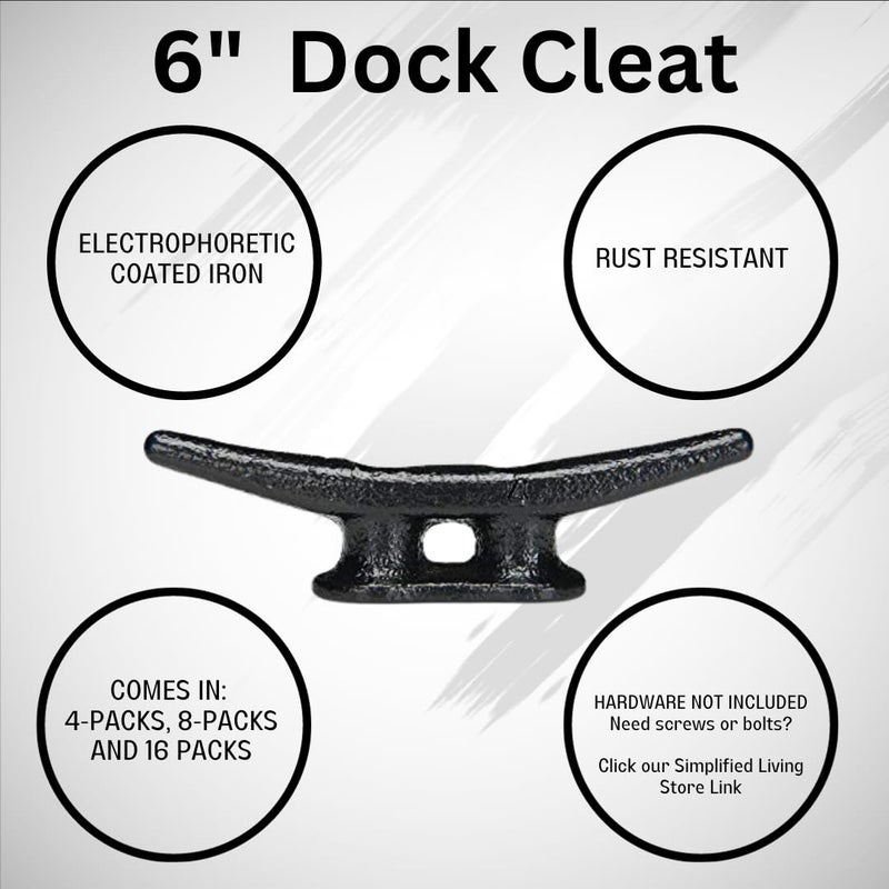 Simplified Living 6" Boat Dock Cleats: Electrophoretic Coated Black Boat Dock Cleats 4 Pack - Image 2